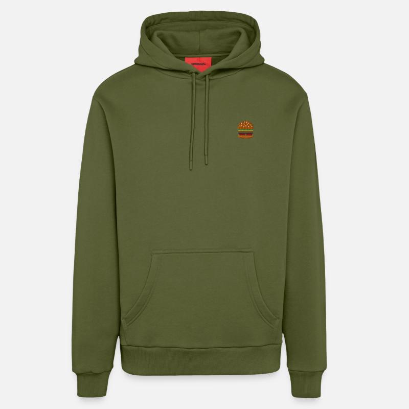 Burger brodé - Sweat à capuche bio décontracté fabriqué en UE - MOSS GREEN