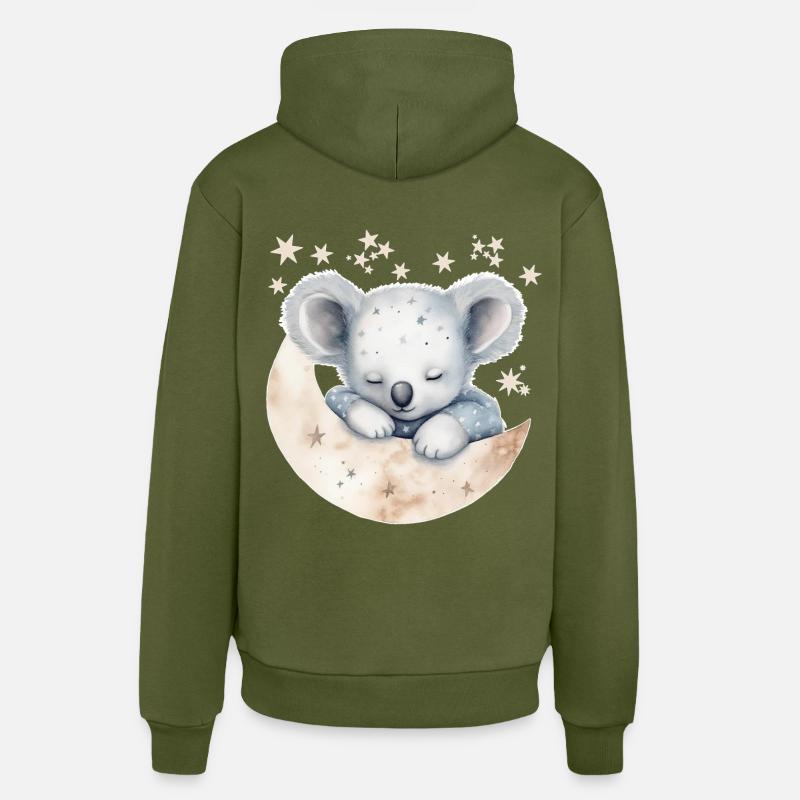 Koala endormi en pyjama - Sweat à capuche bio décontracté fabriqué en UE - MOSS GREEN