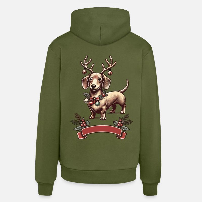 Teckel de Noël avec bois - Sweat à capuche bio décontracté fabriqué en UE - MOSS GREEN