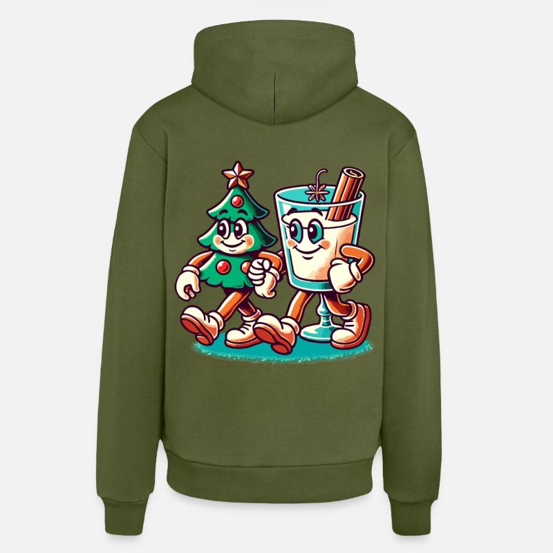 Joyeux Noël Style Rétro - Sweat à capuche bio décontracté fabriqué en UE - MOSS GREEN