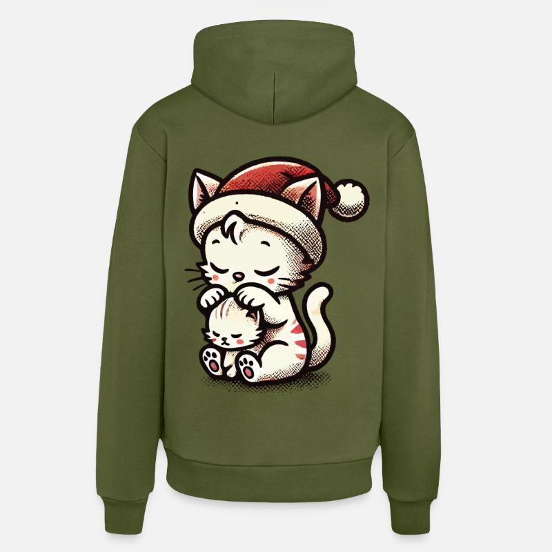 Chats mignons Noël avec chapeau - Sweat à capuche bio décontracté fabriqué en UE - MOSS GREEN