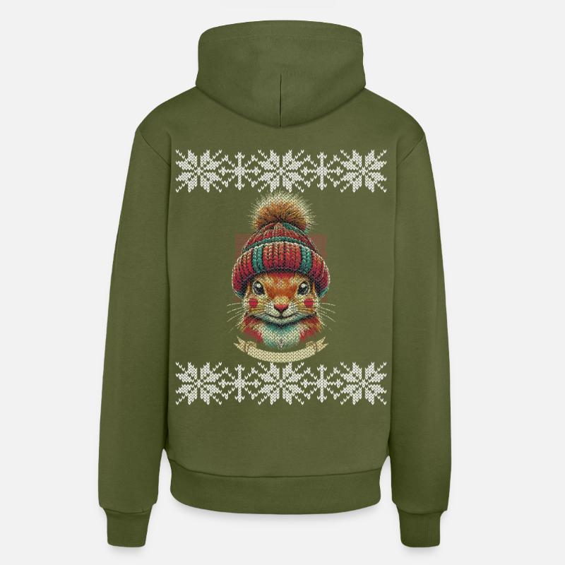 Écureuil d’hiver avec casquette - Sweat à capuche bio décontracté fabriqué en UE - MOSS GREEN