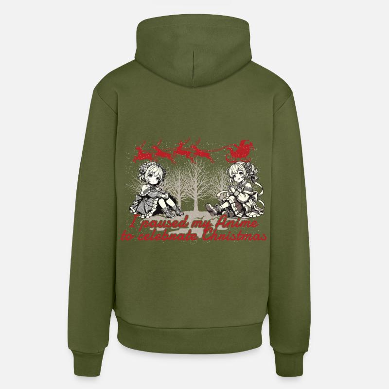 Style Kawaii de Noël animé - Sweat à capuche bio décontracté fabriqué en UE - MOSS GREEN