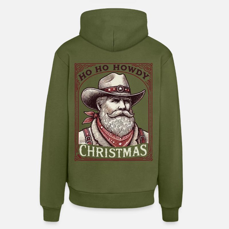 Ho Ho Howdy Noël Cowboy - Sweat à capuche bio décontracté fabriqué en UE - MOSS GREEN