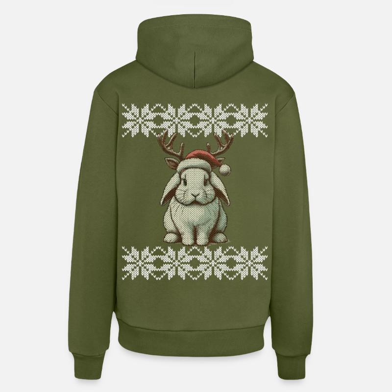 Mignon lapin renne Noël - Sweat à capuche bio décontracté fabriqué en UE - MOSS GREEN