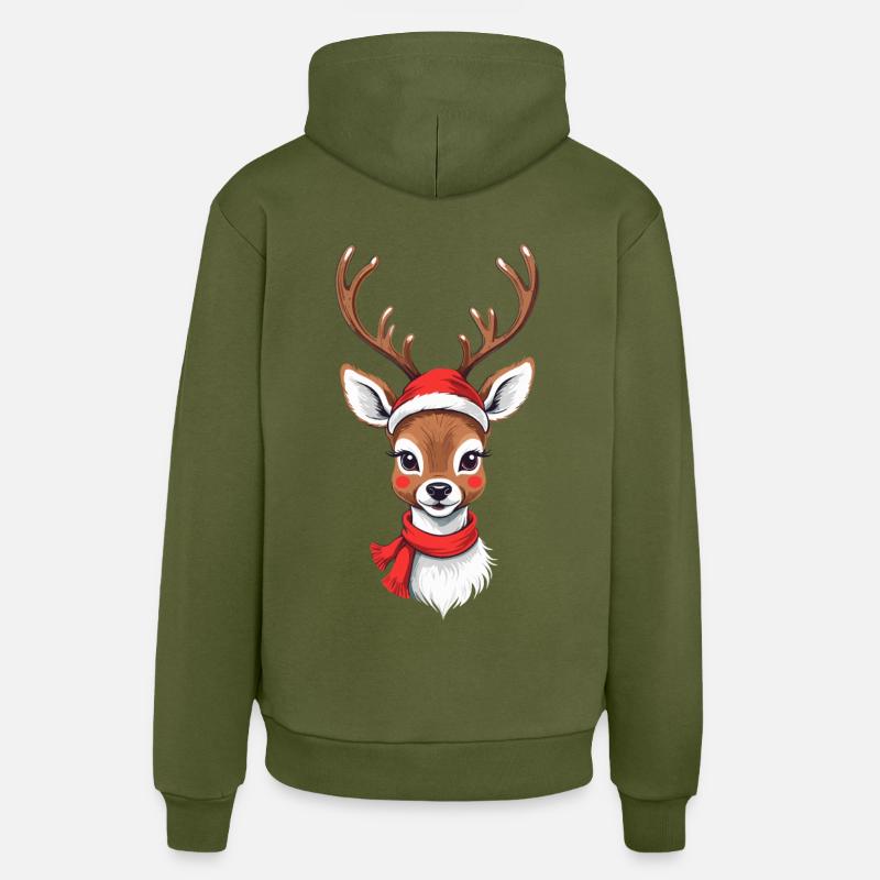 Renne de Noël avec casquette - Sweat à capuche bio décontracté fabriqué en UE - MOSS GREEN