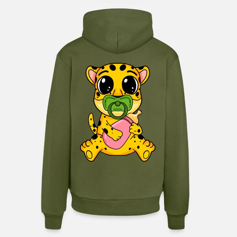 Motif de bébé guépard - Sweat à capuche bio décontracté fabriqué en UE - MOSS GREEN