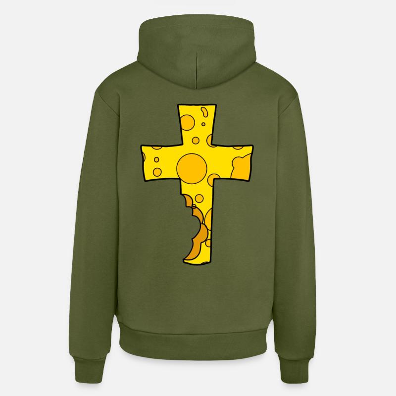 Symbole croix fromage - Sweat à capuche bio décontracté fabriqué en UE - MOSS GREEN