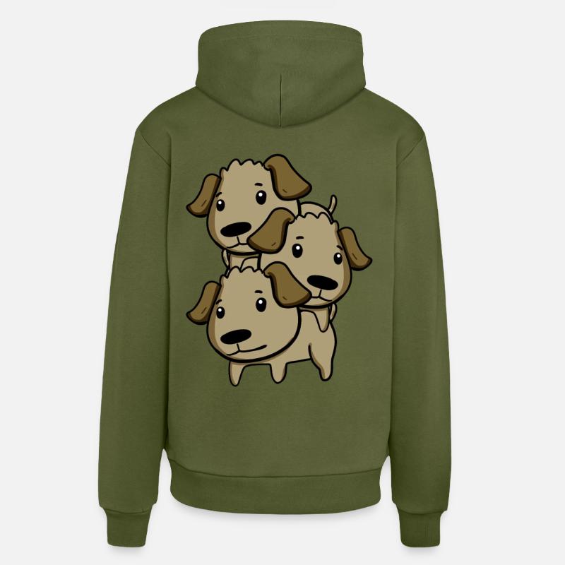 Chiens mignons - Sweat à capuche bio décontracté fabriqué en UE - MOSS GREEN