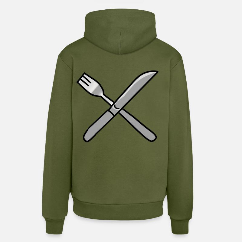 Couverts couteau fourchette cuisine - Sweat à capuche bio décontracté fabriqué en UE - MOSS GREEN