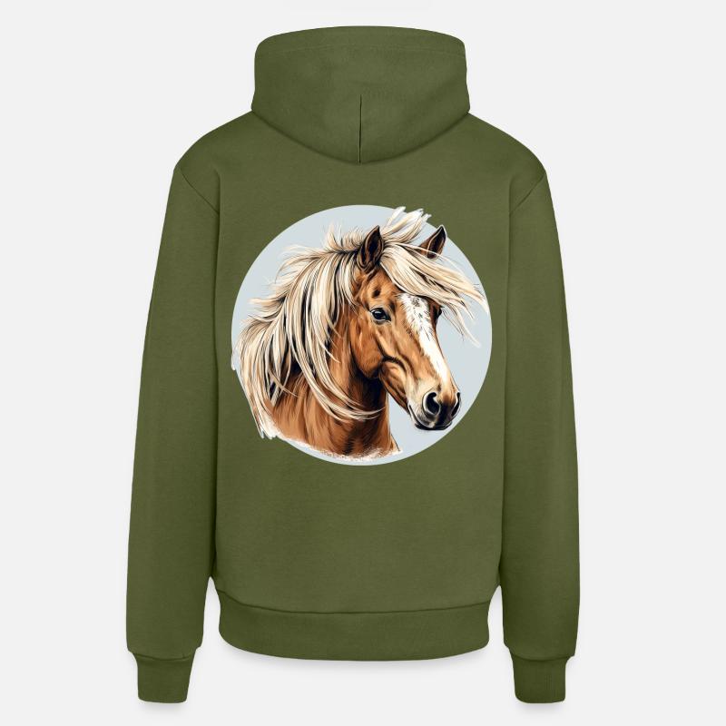 Cheval Haflinger - Sweat à capuche bio décontracté fabriqué en UE - MOSS GREEN
