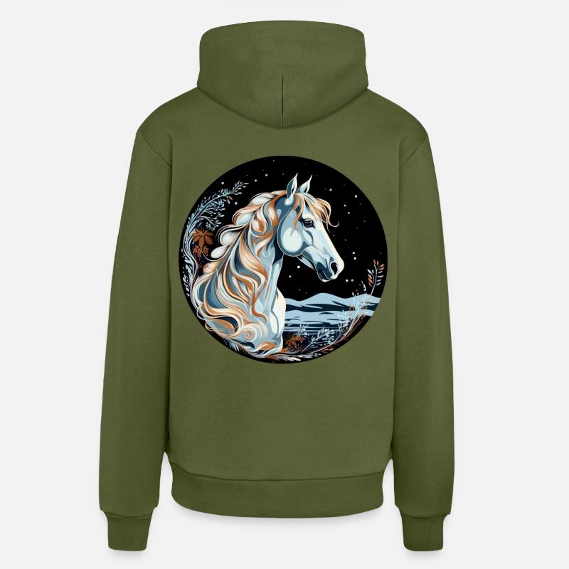 Pferd Winter - Organic Relaxed Hoodie Made in EU - MOSS GREEN