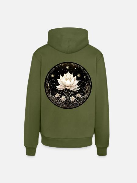 Lotusblüte - Organic Relaxed Hoodie Made in EU - MOSS GREEN