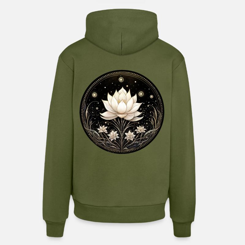 Fleur de lotus - Sweat à capuche bio décontracté fabriqué en UE - MOSS GREEN