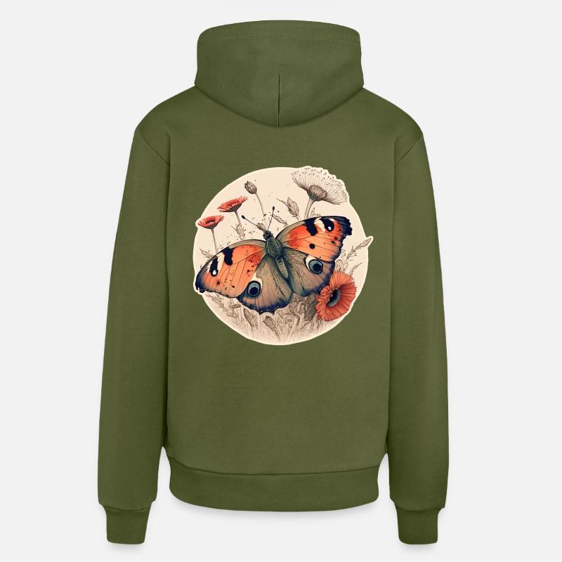 Papillon paon - Sweat à capuche bio décontracté fabriqué en UE - MOSS GREEN