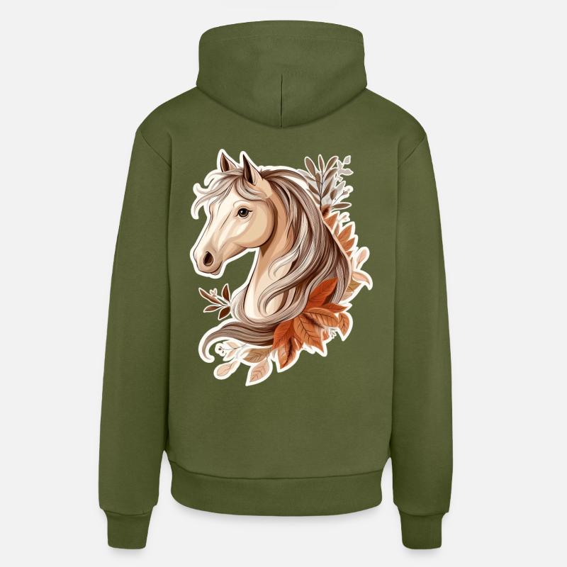 Cheval Automne - Sweat à capuche bio décontracté fabriqué en UE - MOSS GREEN