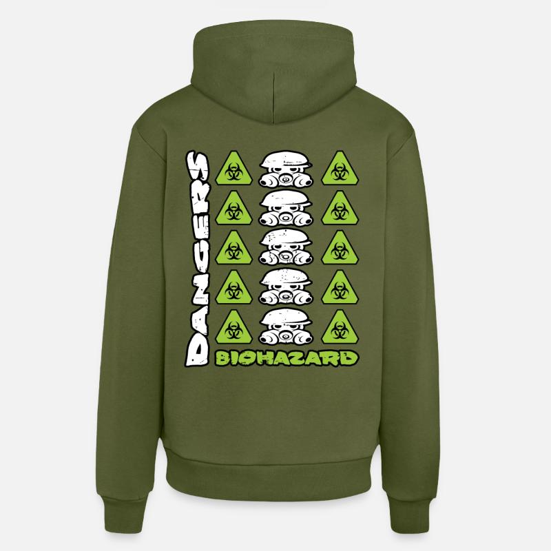 Masque à gaz et dangers - Sweat à capuche bio décontracté fabriqué en UE - MOSS GREEN