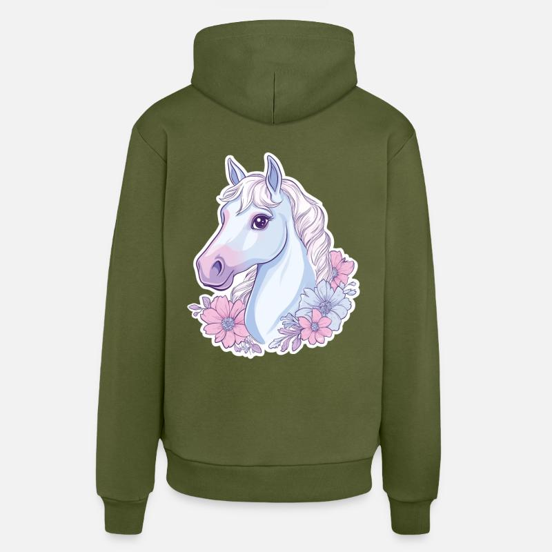 Pferd Kinder - Organic Relaxed Hoodie Made in EU - MOSS GREEN
