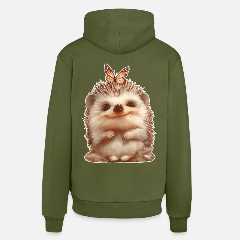 Hérisson avec papillon - Sweat à capuche bio décontracté fabriqué en UE - MOSS GREEN