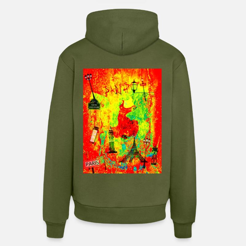 Paris cité lumière - Sweat à capuche bio décontracté fabriqué en UE - MOSS GREEN