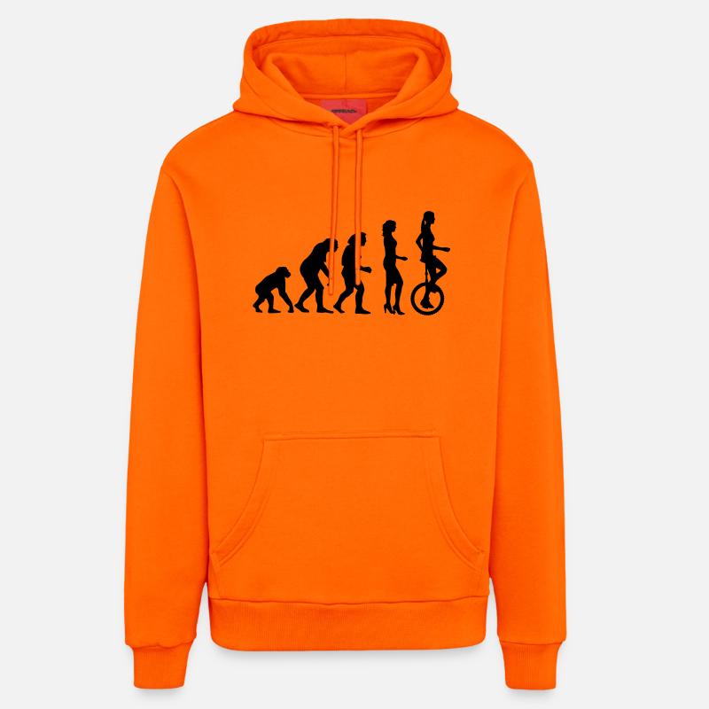 evolution_einradfahrerin_1c - Sweat à capuche bio décontracté fabriqué en UE - SUNSET ORANGE
