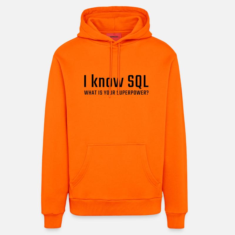 Je connais SQL - Sweat à capuche bio décontracté fabriqué en UE - SUNSET ORANGE