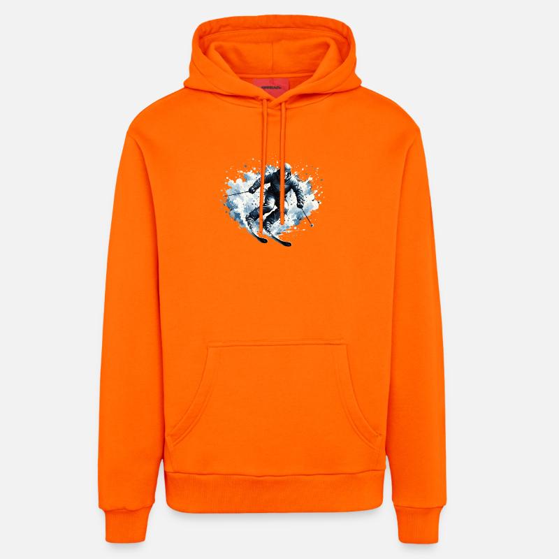 Skieur Poudreuse Action - Sweat à capuche bio décontracté fabriqué en UE - SUNSET ORANGE