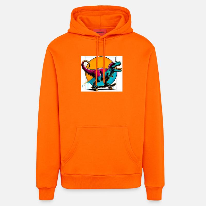 Dinosaure sur Skateboard - Sweat à capuche bio décontracté fabriqué en UE - SUNSET ORANGE