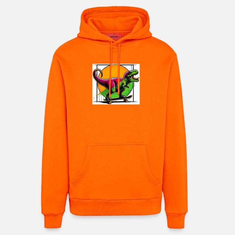 Dinosaure sur Skateboard - Sweat à capuche bio décontracté fabriqué en UE - SUNSET ORANGE