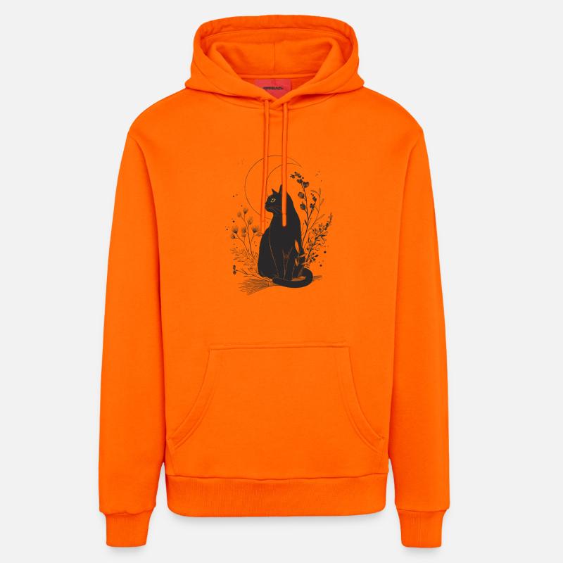Chat noir au clair de lune - Sweat à capuche bio décontracté fabriqué en UE - SUNSET ORANGE