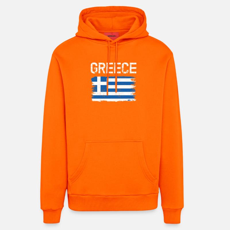 Graphique du drapeau grec vieilli - Sweat à capuche bio décontracté fabriqué en UE - SUNSET ORANGE