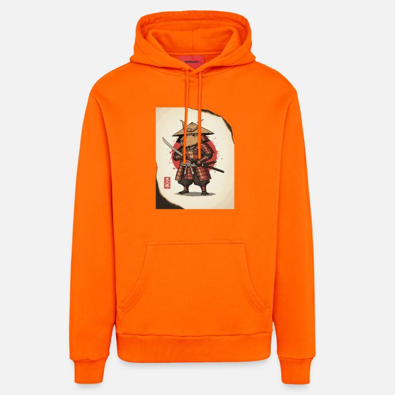 Samouraï rat anthropomorphe en armure - Sweat à capuche bio décontracté fabriqué en UE - SUNSET ORANGE