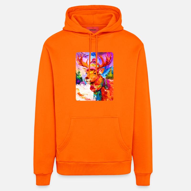 Renne avec chapeau à pompon - Sweat à capuche bio décontracté fabriqué en UE - SUNSET ORANGE