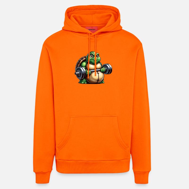 Grim Turtle Dumbbell Training Workout - Organic Relaxed Hoodie Made in EU - SUNSET ORANGE