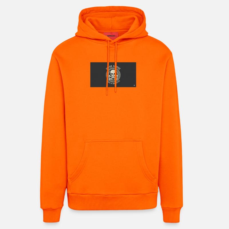 Skull in Laurel Circle Pattern - Organic Relaxed Hoodie Made in EU - SUNSET ORANGE