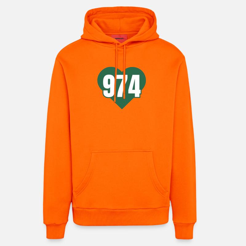 Coeur 974 Code Vert - Sweat à capuche bio décontracté fabriqué en UE - SUNSET ORANGE
