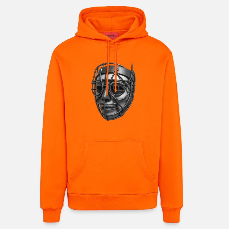 ROBOT MASK #3 - black & white - Sweat à capuche bio décontracté fabriqué en UE - SUNSET ORANGE