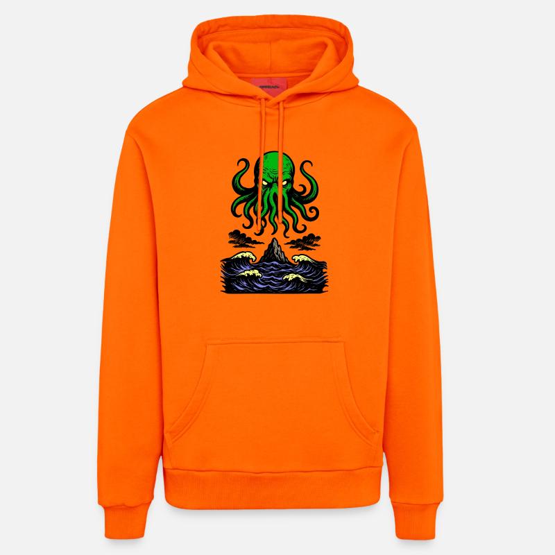 Cthulhu Rétro 2 - Sweat à capuche bio décontracté fabriqué en UE - SUNSET ORANGE