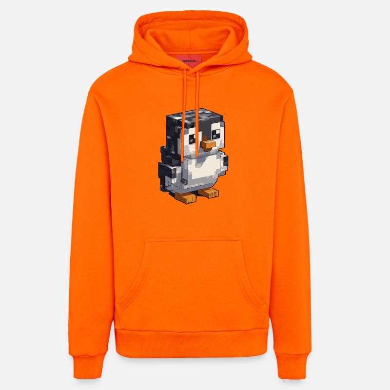 Mignon pingouin pixel - Sweat à capuche bio décontracté fabriqué en UE - SUNSET ORANGE
