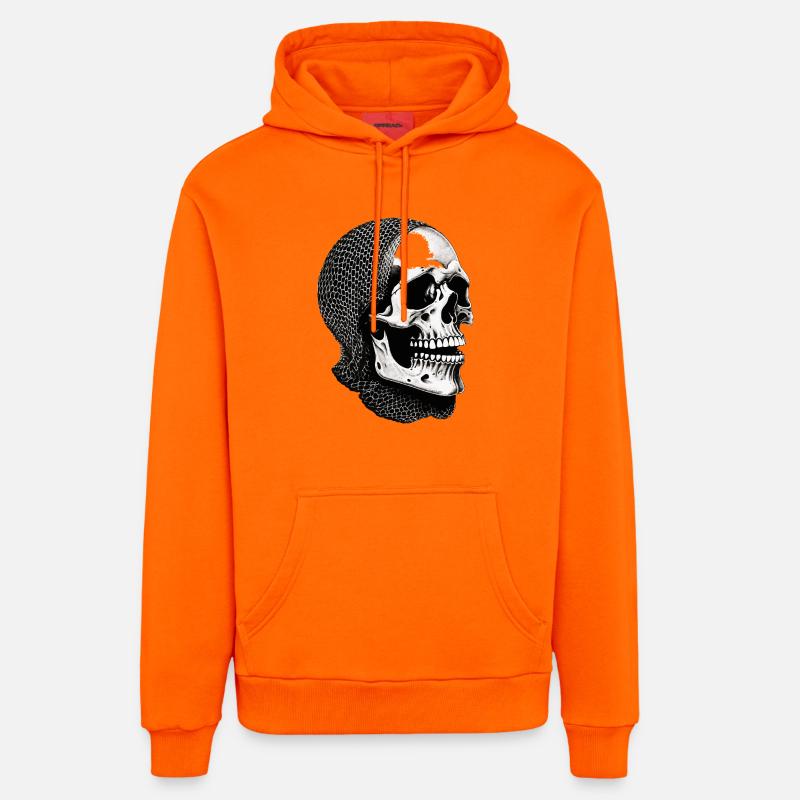 Crâne dans une écharpe en filet - Sweat à capuche bio décontracté fabriqué en UE - SUNSET ORANGE