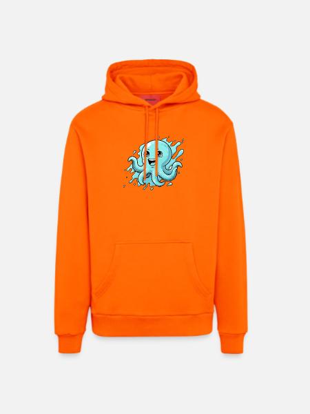 Happy Octopus Cartoon - Organic Relaxed Hoodie Made in EU - SUNSET ORANGE