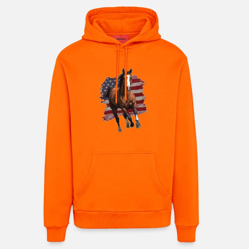 Drapeau des États-Unis de cheval - Sweat à capuche bio décontracté fabriqué en UE - SUNSET ORANGE