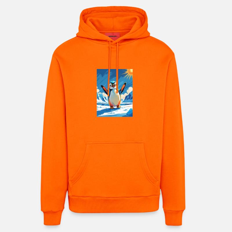 Pingouin ondulant dans l’Arctique vibrant - Sweat à capuche bio décontracté fabriqué en UE - SUNSET ORANGE