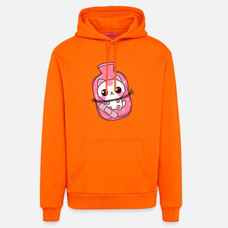 Chat Kawaii avec Bouillotte - Bon Rétablissement - Sweat à capuche bio décontracté fabriqué en UE - SUNSET ORANGE