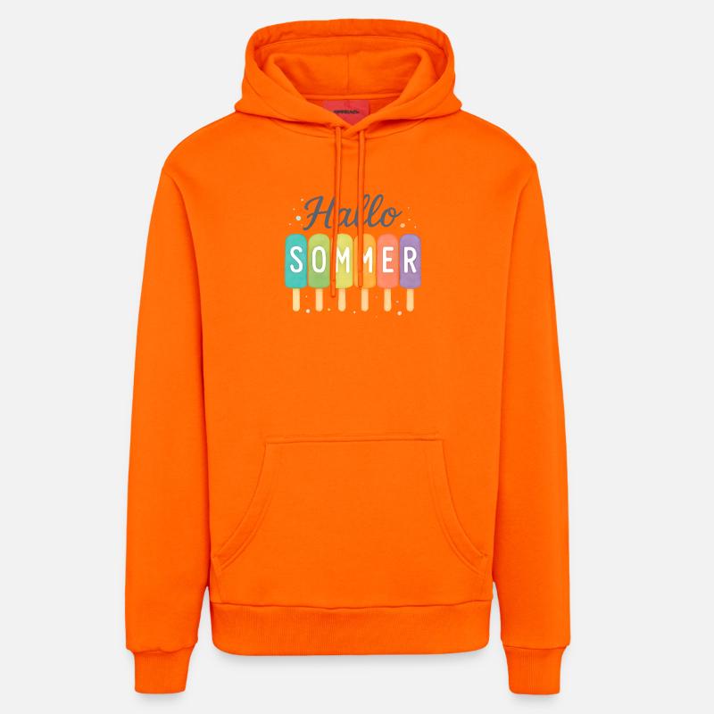 Bonjour l’été - L’ère glaciaire commence - Sweat à capuche bio décontracté fabriqué en UE - SUNSET ORANGE