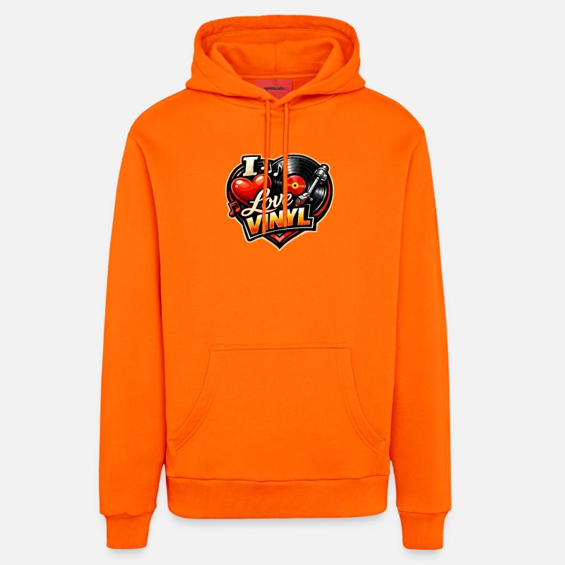 Love Vinyl Heart Logo - Sweat à capuche bio décontracté fabriqué en UE - SUNSET ORANGE