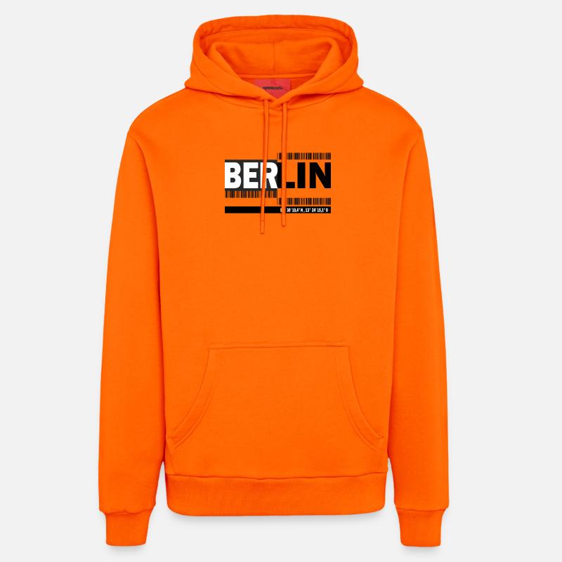 BERLIN - code-barres - Sweat à capuche bio décontracté fabriqué en UE - SUNSET ORANGE