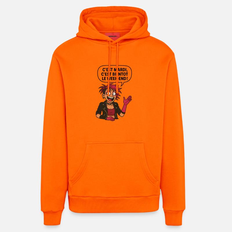 C'est mardi ! C'est bientôt le weekend ! - Sweat à capuche bio décontracté fabriqué en UE - SUNSET ORANGE