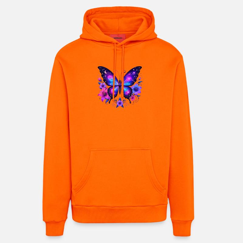 Fleurs de Papillon Galaxien - Sweat à capuche bio décontracté fabriqué en UE - SUNSET ORANGE