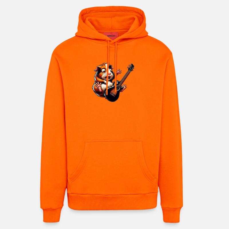 Cochon d’Inde rocks avec guitare électrique - Sweat à capuche bio décontracté fabriqué en UE - SUNSET ORANGE